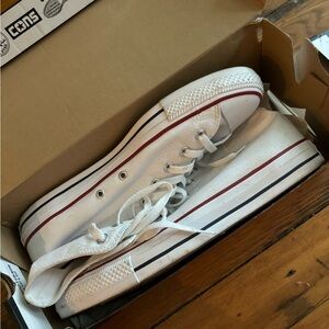 White Canvas Sneakers with Red and Black Accents